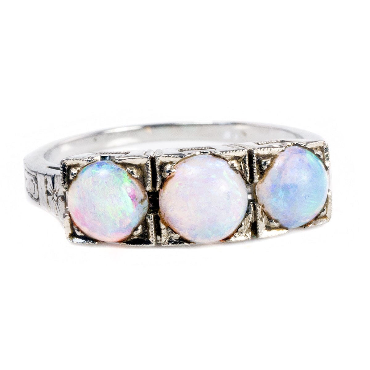 Great Lakes Boutique Vintage Art Deco White Gold &amp; Opal Ring