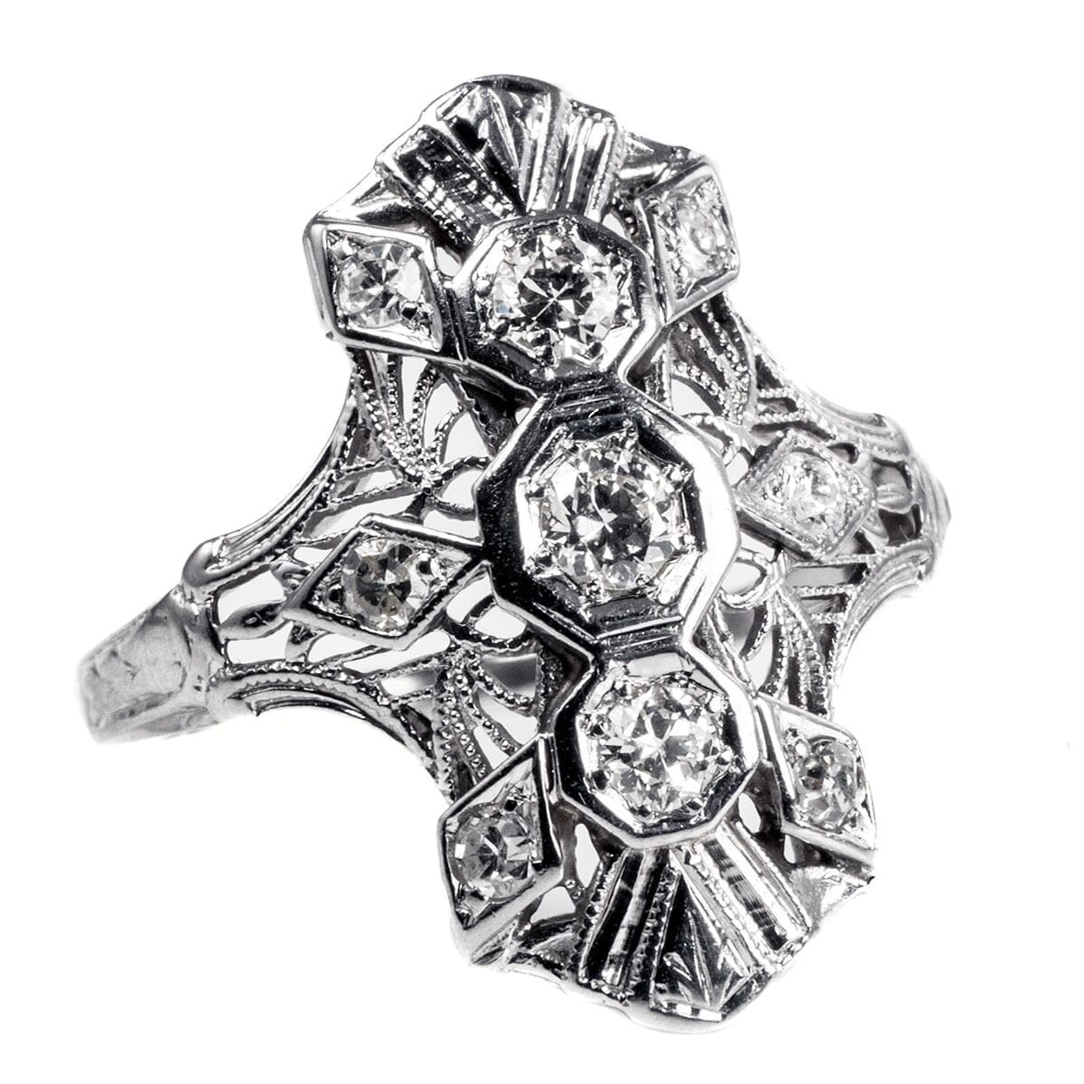 Great Lakes Boutique 18k White Gold Art Deco Filigree Diamond Ring