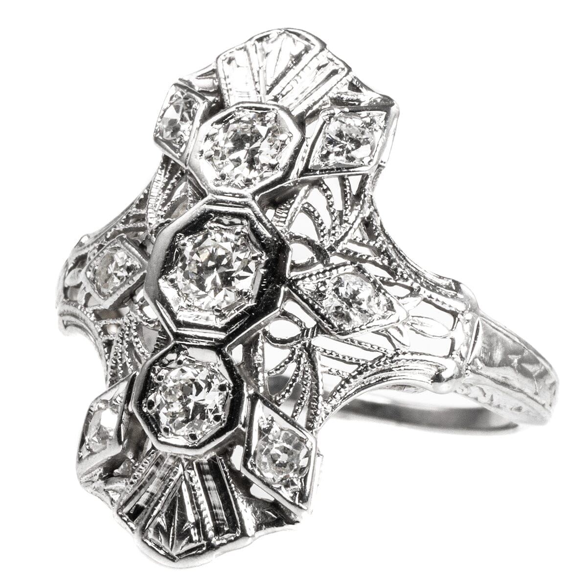 Great Lakes Boutique 18k White Gold Art Deco Filigree Diamond Ring