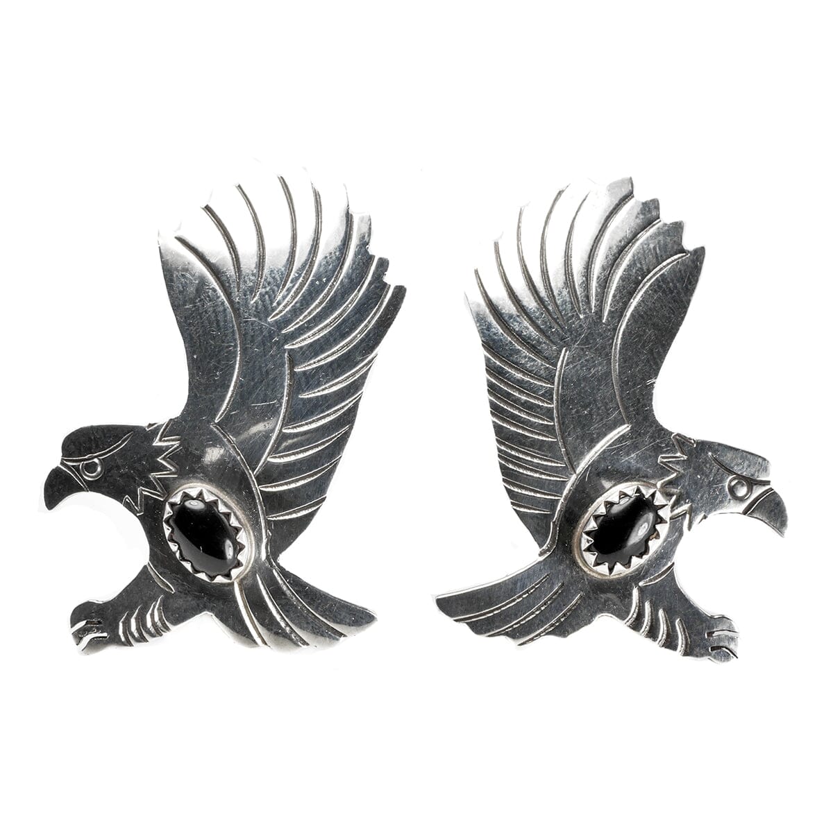 Great Lakes Boutique Native American Silver &amp; Onyx Eagle Earrings