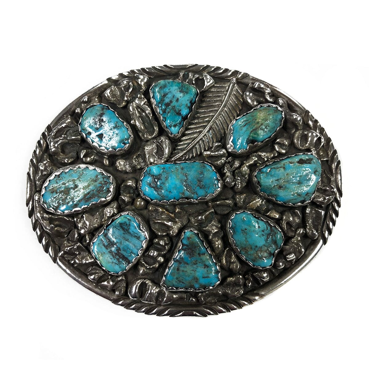 Great Lakes Coin Yazzie Navajo Silver &amp; Turquoise Belt Buckle