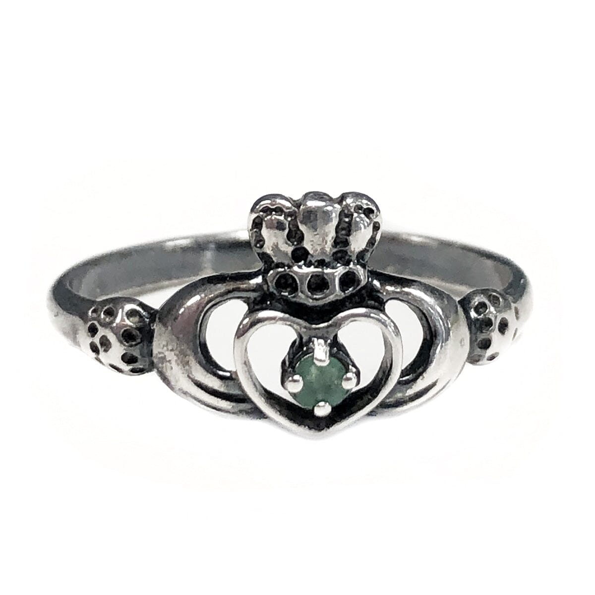 Great Lakes Coin Silver &amp; Green Tourmaline Claddagh Ring