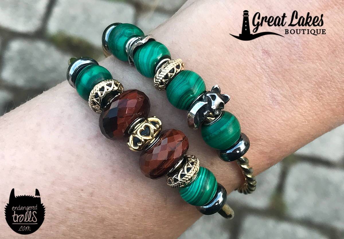 Trollbeads Round Malachite on Plaid Inspired Bangles