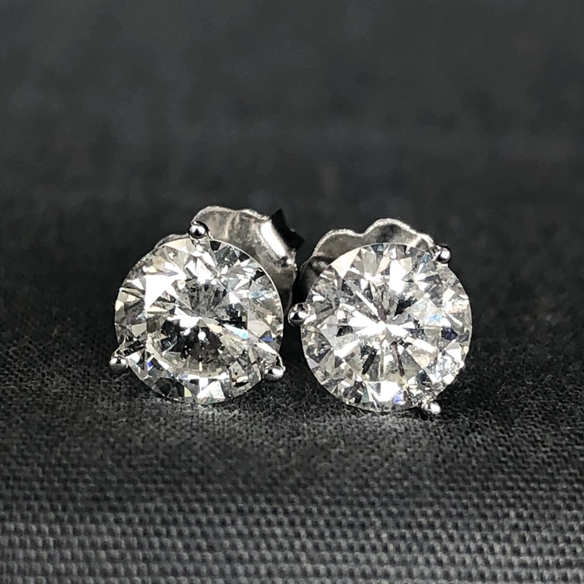 Round Black Diamond Stud Earrings in White Gold (3 ctw)