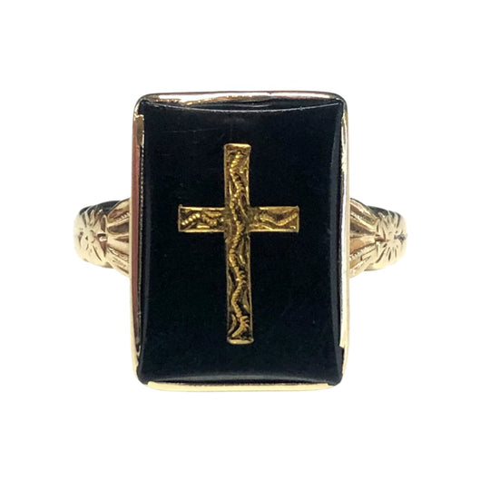 10k Gold & Black Onyx Cross Ring