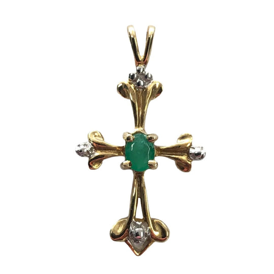 10k Gold & Emerald Cross Pendant