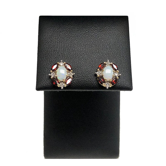 10k Gold Opal Garnet & Diamond Earrings