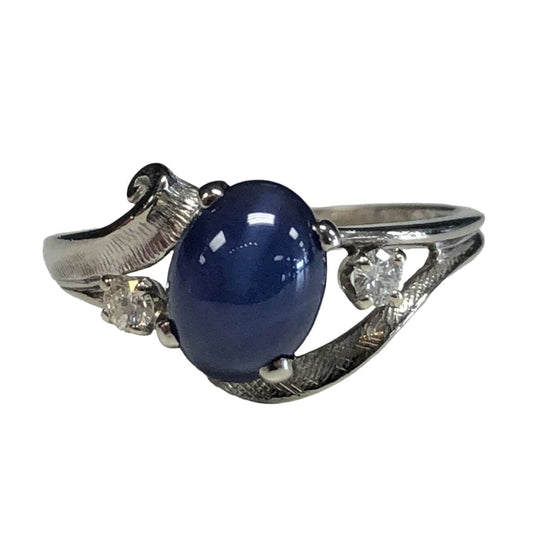 10k White Gold Star Sapphire & Diamond Ring