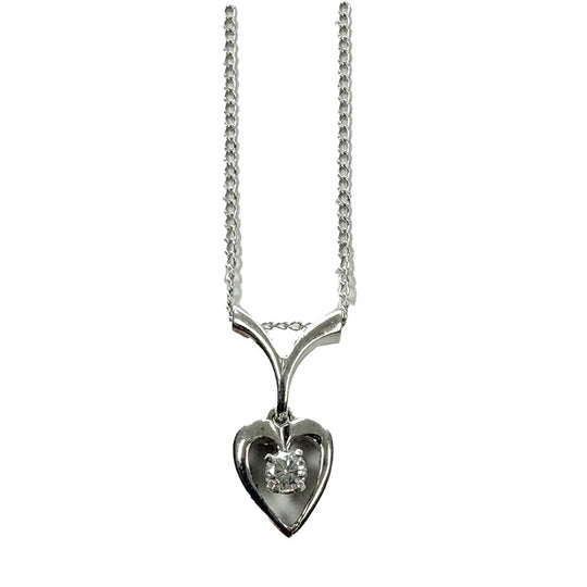 10k White Gold & Diamond Heart Necklace