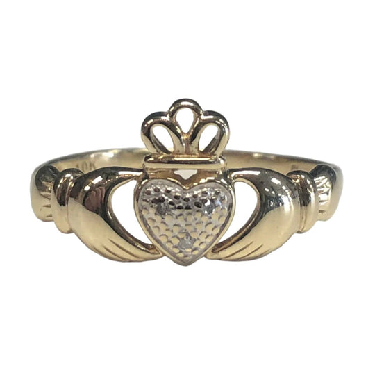10k Gold & Diamond Chip Claddagh Ring