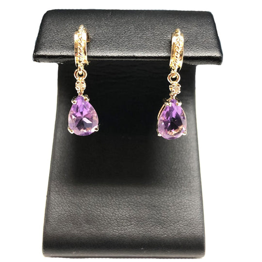 14k Gold Amethyst & Diamond Earrings