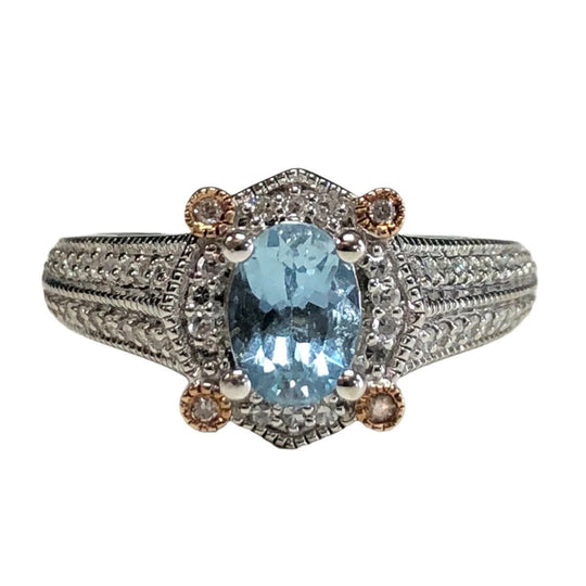 14k Gold Aqua Marine & Diamond Ring