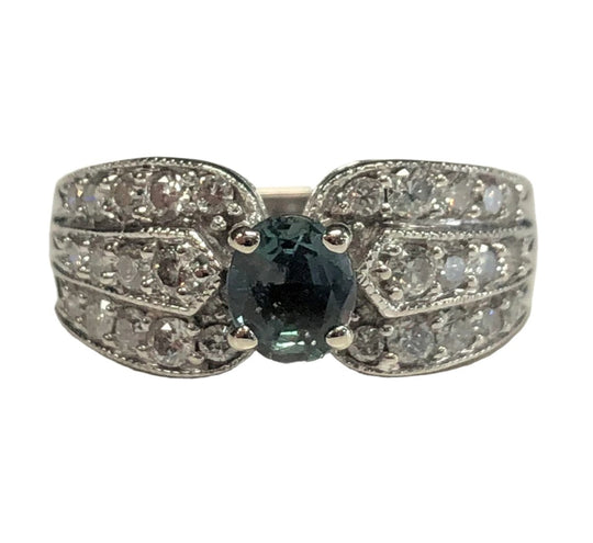 14k Gold Green Topaz & Diamond Ring