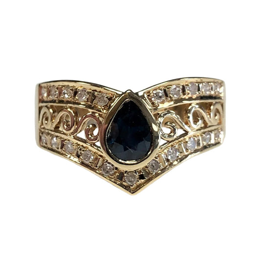 14k Gold Sapphire & Diamond Ring