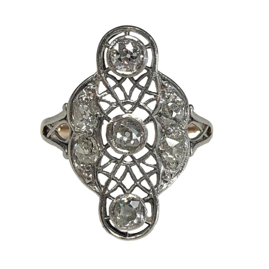 14k Duotone Gold & Diamond Art Deco Ring