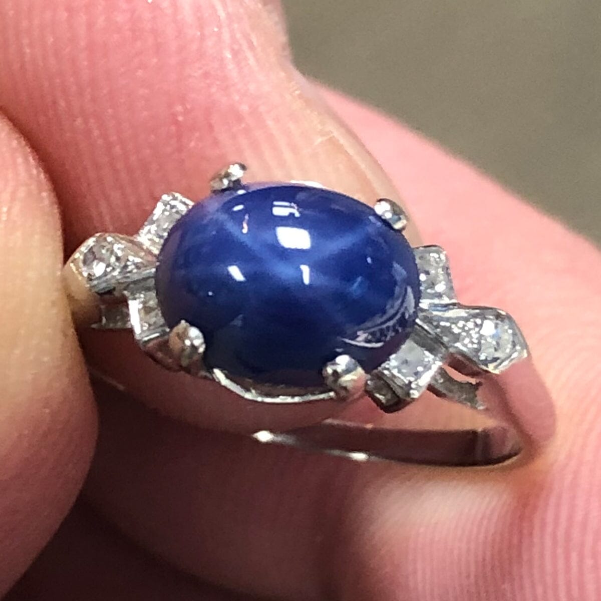 Great Lakes Coin 14k White Gold Star Sapphire and Diamond Ring