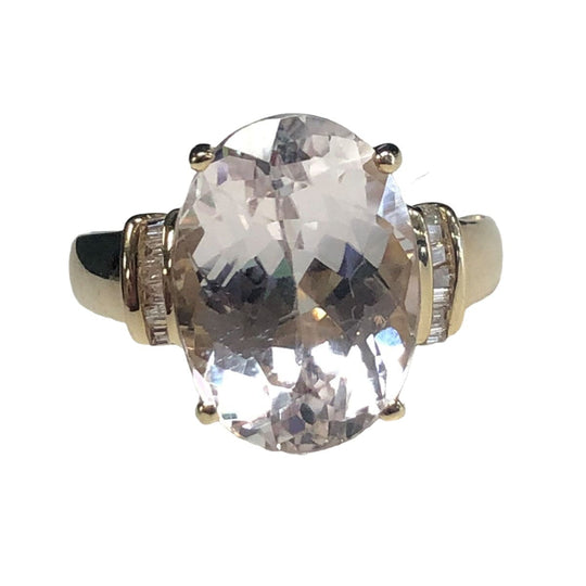 14k Gold Kunzite & Diamond Ring