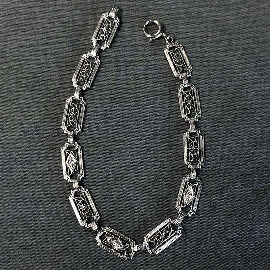 14 k White Gold Art Deco Filigree Bracelet
