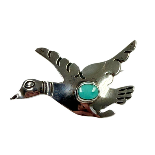 Silver & Turquoise Bird Pin