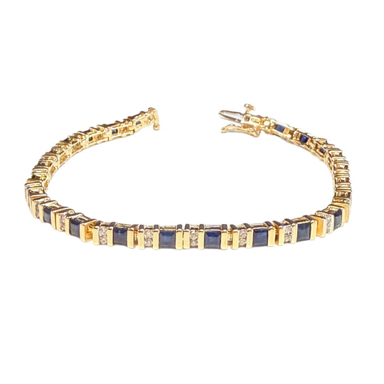 14k Gold Sapphire & Diamond Tennis Bracelet