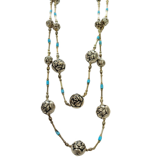 Silver & Turquoise Lotus Necklace