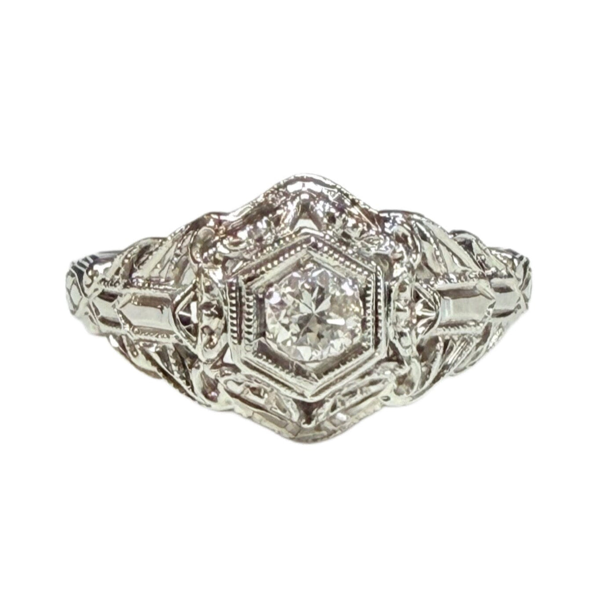 Great Lakes Coin 18k White Gold Art Deco Diamond Ring