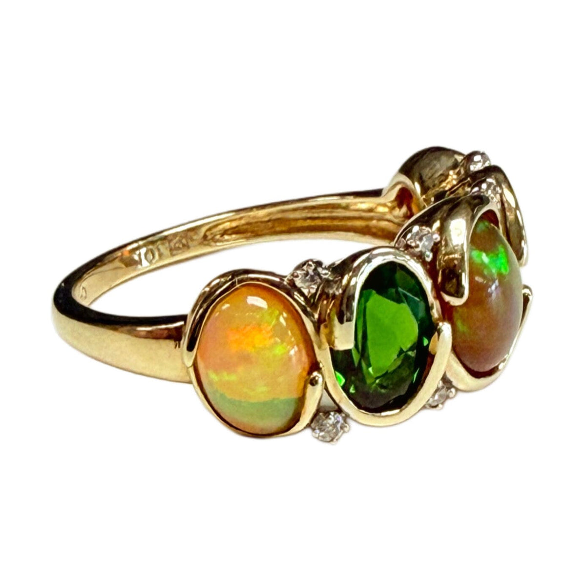 Great Lakes Coin 10k Opal Tourmaline & Diamond Ring