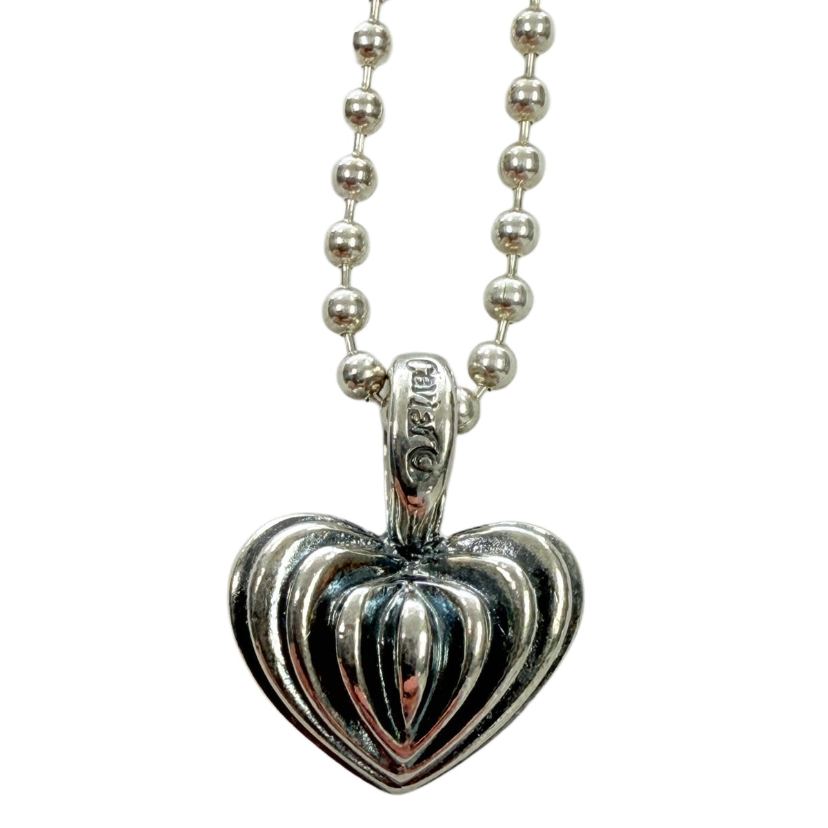 Great Lakes Coin Lagos Caviar Puffy Ribbed Heart Necklace