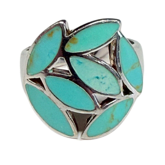 Silver & Turquoise Leaf Ring