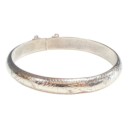 Engraved Silver Bangle