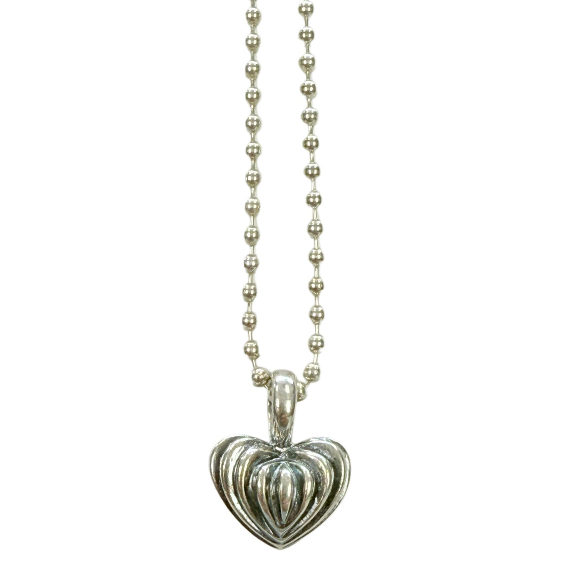 Great Lakes Coin Lagos Caviar Puffy Ribbed Heart Necklace