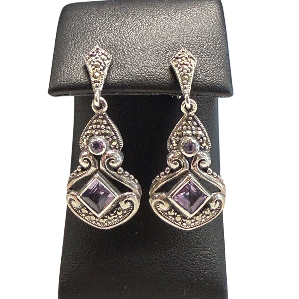Great Lakes Coin Silver Amethyst & Marcasite Earrings