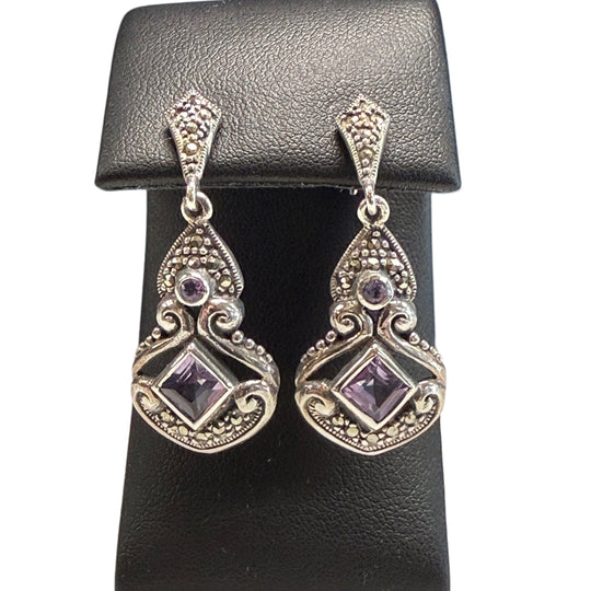 Silver Amethyst & Marcasite Earrings