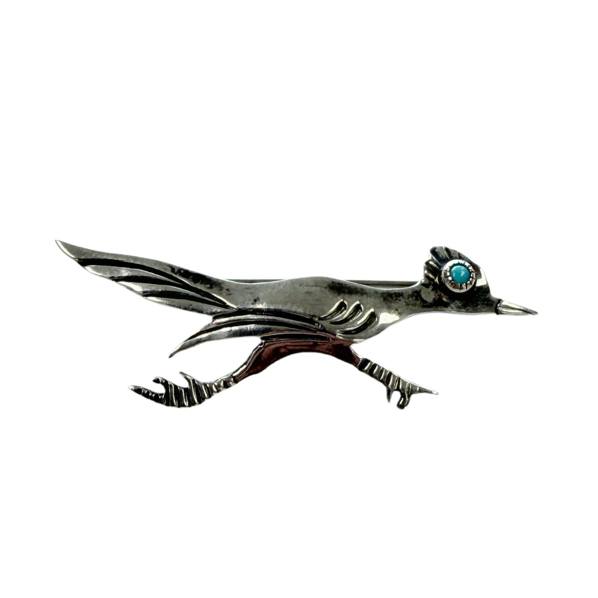 Great Lakes Coin Silver & Turquoise Roadrunner Pin