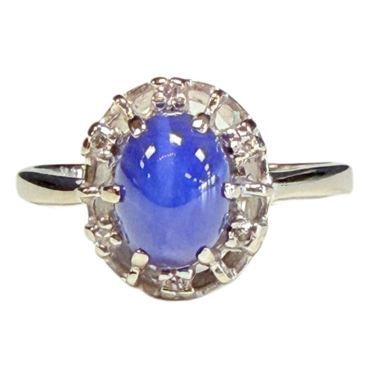 14k Gold Blue Star Sapphire & Diamond Ring