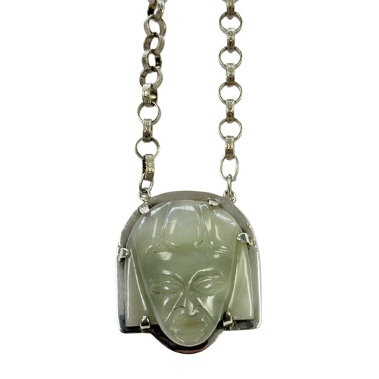 Silver & Carved Jade Necklace