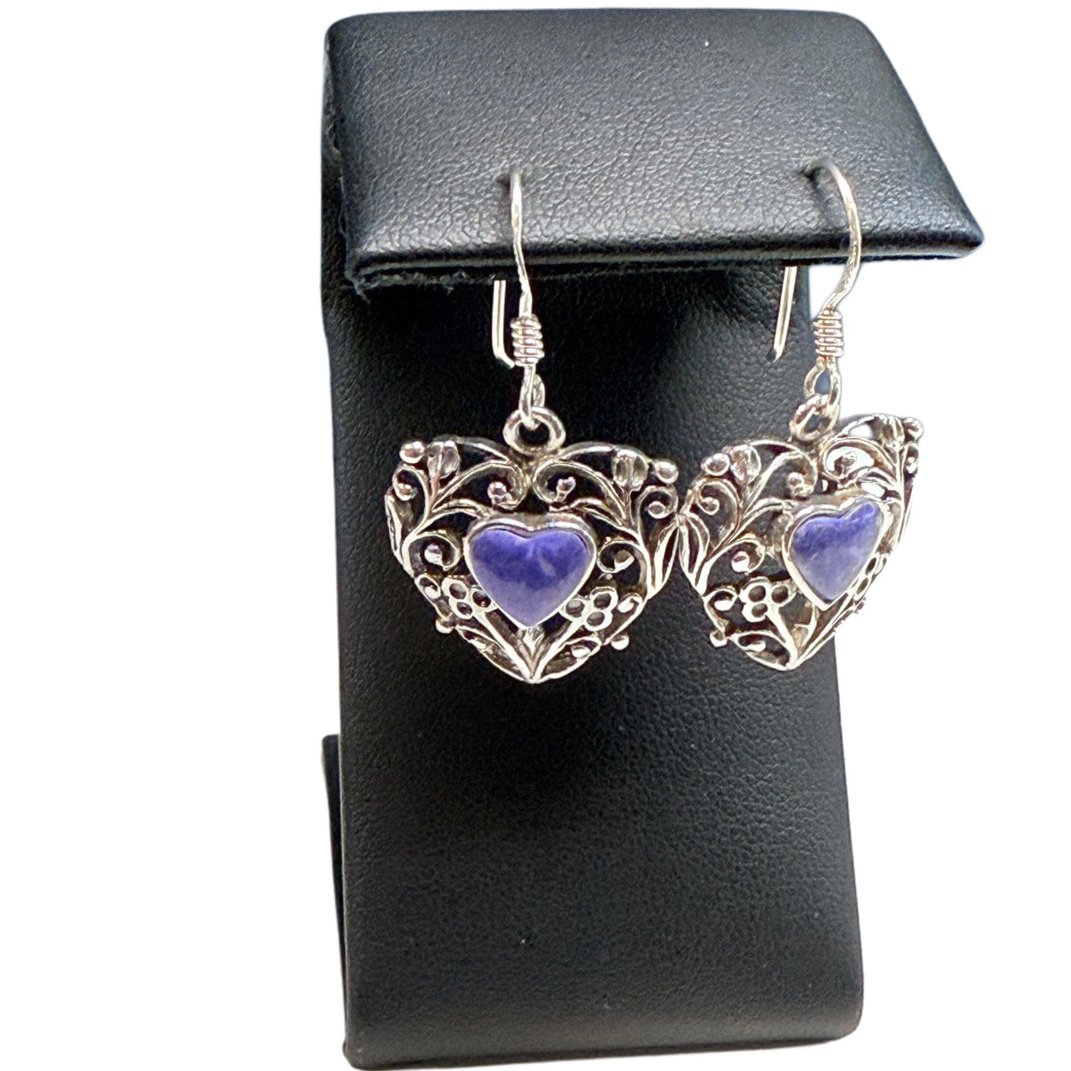 Great Lakes Coin Silver & Sodalite Heart Earrings