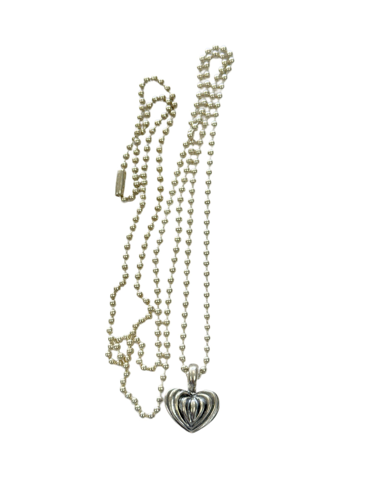 Great Lakes Coin Lagos Caviar Puffy Ribbed Heart Necklace