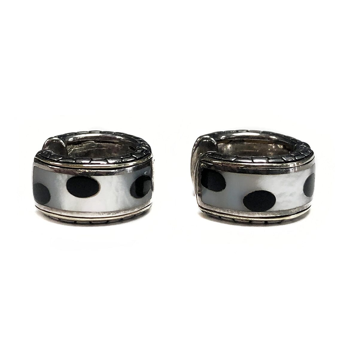 Great Lakes Coin Asch Grossbardt Silver &amp; 18k Gold Black Onyx &amp; Mother of Pearl Hoop Earrings