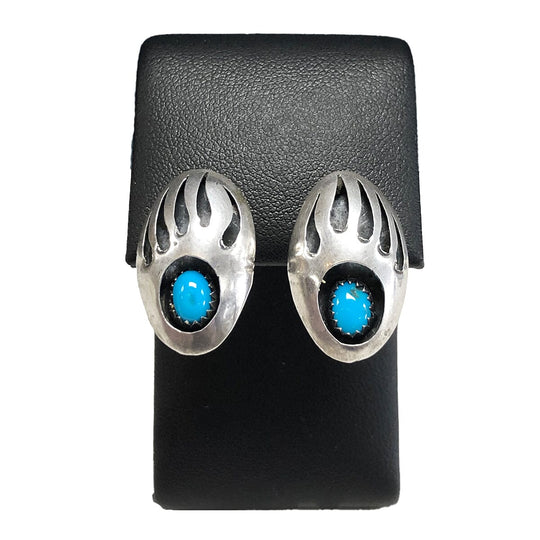 Native American Silver & Turquoise Bear Paw Earrings