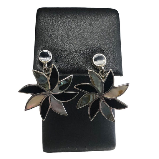 Silver Abalone & Onyx Earrings