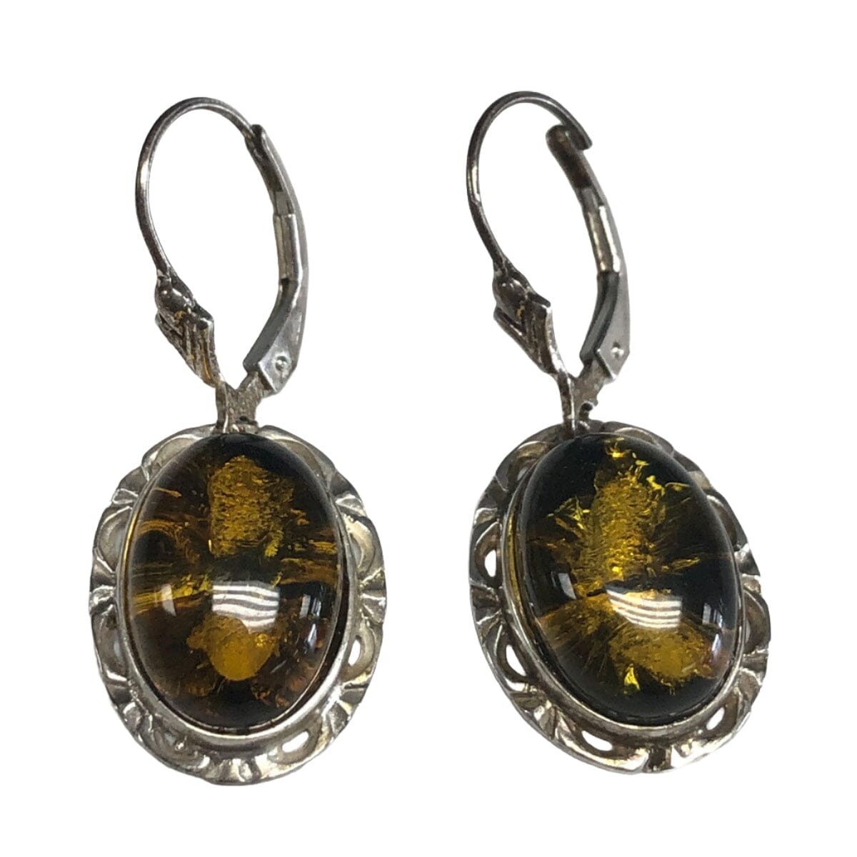 Great Lakes Coin Silver &amp; Amber Earrings