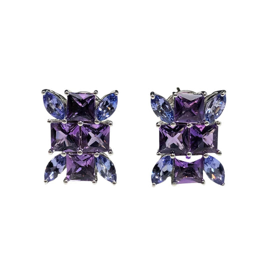 Silver & 14k Amethyst and Tanzanite Earrings