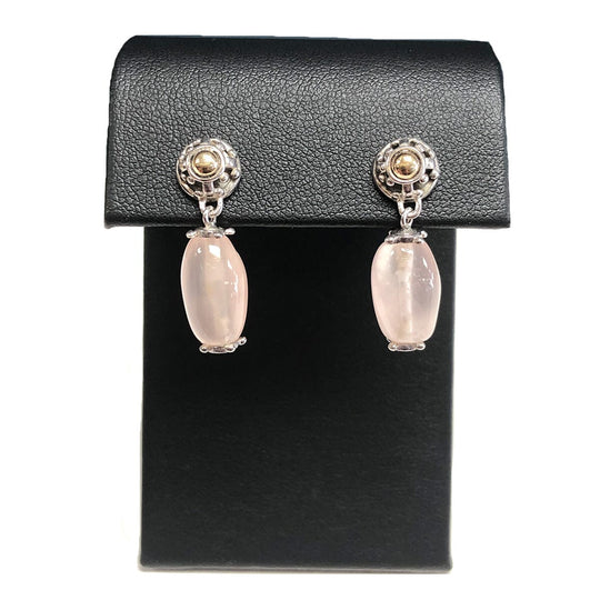 Silver & 18k Gold Rose Quartz Earrings