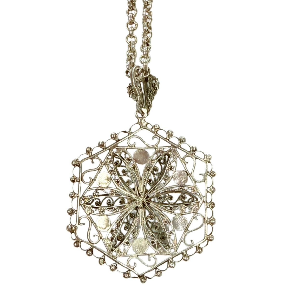 Great Lakes Coin Silver & Turquoise Ornate Necklace