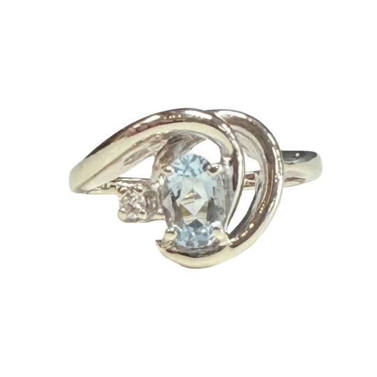 14k Gold Aquamarine & Diamond Ring