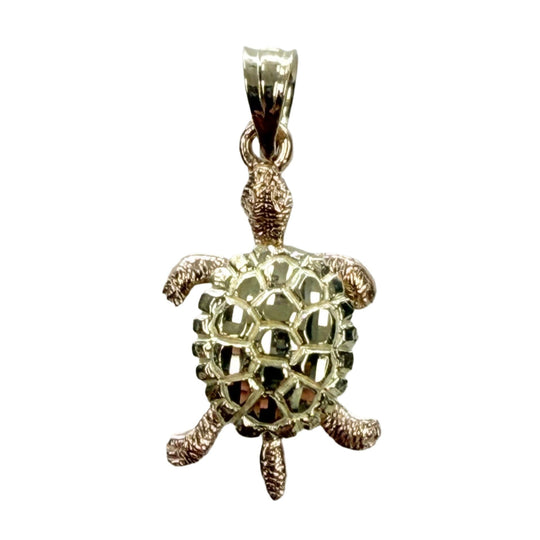 14k Two Tone Gold Turtle Pendant