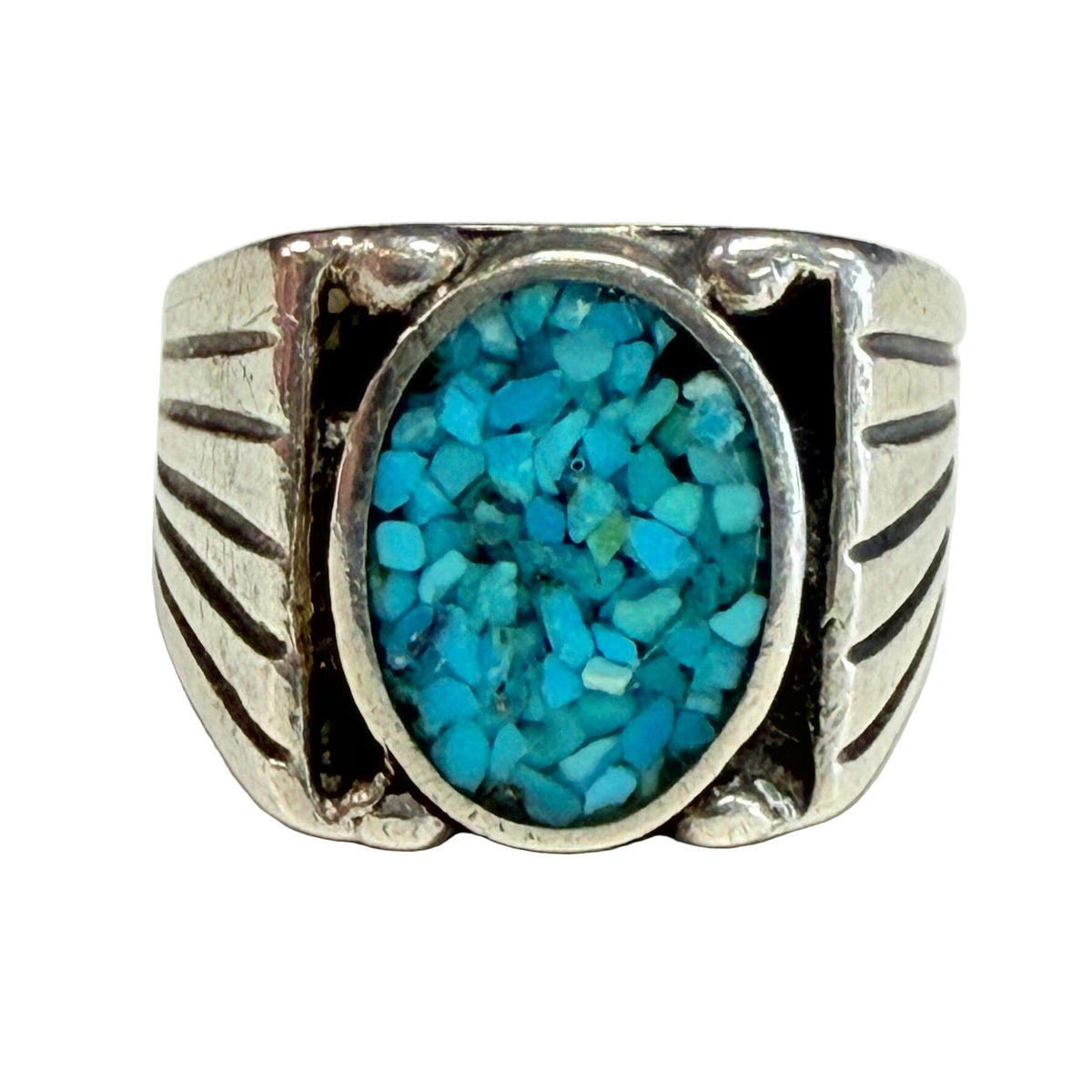 Great Lakes Coin Silver & Turquoise Inlay Ring