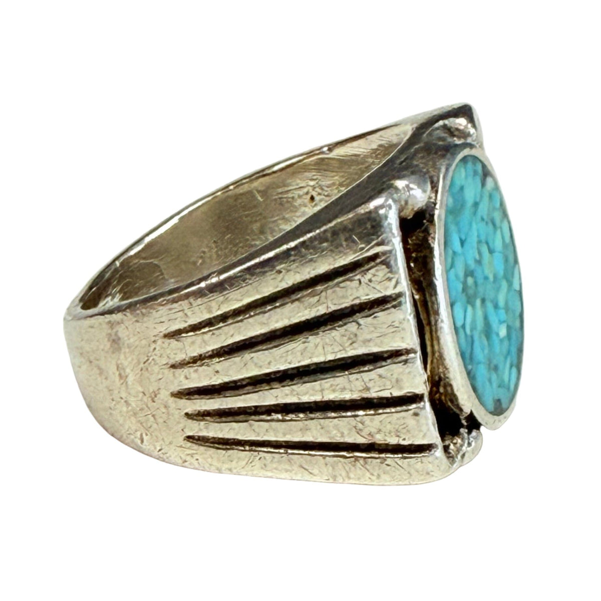 Great Lakes Coin Silver & Turquoise Inlay Ring