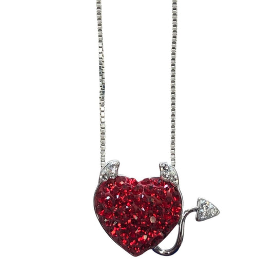 Silver & Cubic Zirconia Devil's Heart Necklace